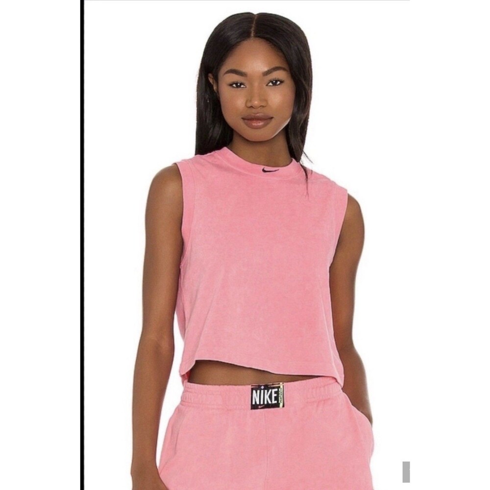Nike NSW Wash Size 1X Tank Top Sleeveless Cropped Faded Pink Logo Patch Back